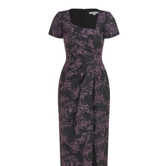 NWT Kay Unger Roslyn Floral Jacquard Gown Black & Lavender Women's Size 12 - Picture 6 of 15